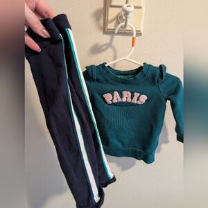 Janie & Jack Paris Green and Pink 6-12 Month Sweat Set Crewneck Sweatshirt Pants